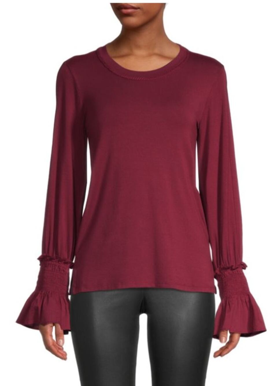 Kobi Halperin Maroon Berry Red Bell Sleeve Holiday Alix Top Blouse Shirt XS
